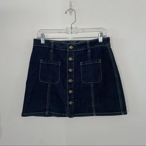 Dark Denim Button Down Mini Jean Skirt